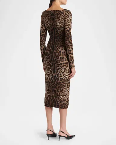 Dolce & Gabbana Leopard-Print Cady Long-Sleeve Midi Dress | Thumbnail 3 Dolce & Gabbana Leopard-Print Cady Long-Sleeve Midi Dress | Thumbnail 3