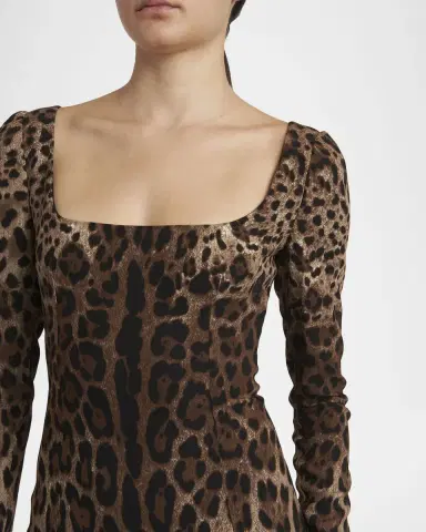 Dolce & Gabbana Leopard-Print Cady Long-Sleeve Midi Dress | Thumbnail 5 Dolce & Gabbana Leopard-Print Cady Long-Sleeve Midi Dress | Thumbnail 5