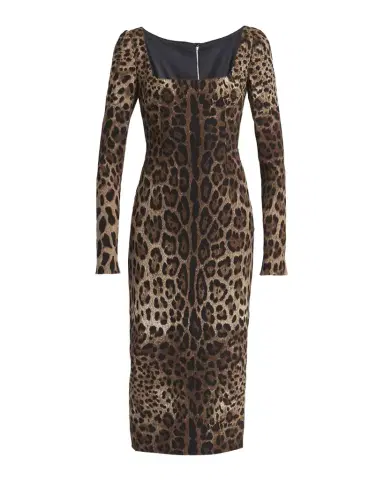 Dolce & Gabbana Leopard-Print Cady Long-Sleeve Midi Dress | Thumbnail 1 Dolce & Gabbana Leopard-Print Cady Long-Sleeve Midi Dress | Thumbnail 1