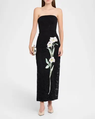 Milly Dolores Strapless Floral-Embroidered Lace Gown | Thumbnail 2 Milly Dolores Strapless Floral-Embroidered Lace Gown | Thumbnail 2