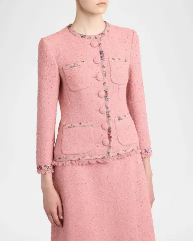 Dolce & Gabbana Floral-Trim Boucle Single-Breasted Jacket | Thumbnail 4 Dolce & Gabbana Floral-Trim Boucle Single-Breasted Jacket | Thumbnail 4