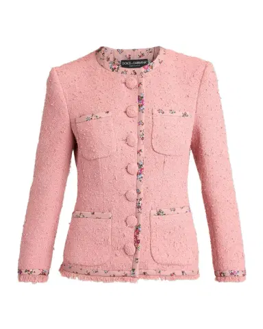 Dolce & Gabbana Floral-Trim Boucle Single-Breasted Jacket | Thumbnail 1 Dolce & Gabbana Floral-Trim Boucle Single-Breasted Jacket | Thumbnail 1