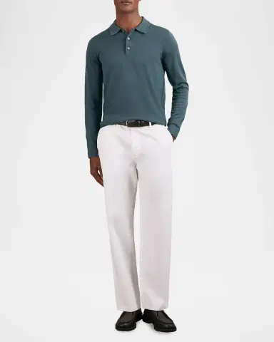 Reiss Men's Trafford Merino Wool Long-Sleeve Polo Shirt | Thumbnail 2 Reiss Men's Trafford Merino Wool Long-Sleeve Polo Shirt | Thumbnail 2