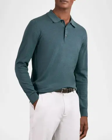 Reiss Men's Trafford Merino Wool Long-Sleeve Polo Shirt | Thumbnail 4 Reiss Men's Trafford Merino Wool Long-Sleeve Polo Shirt | Thumbnail 4