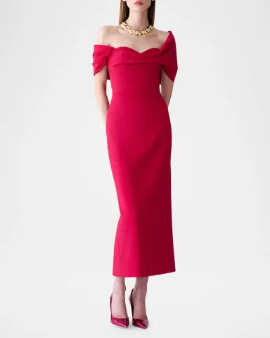 Carolina Herrera Draped Off-The-Shoulder Midi Dress | Thumbnail 2 Carolina Herrera Draped Off-The-Shoulder Midi Dress | Thumbnail 2