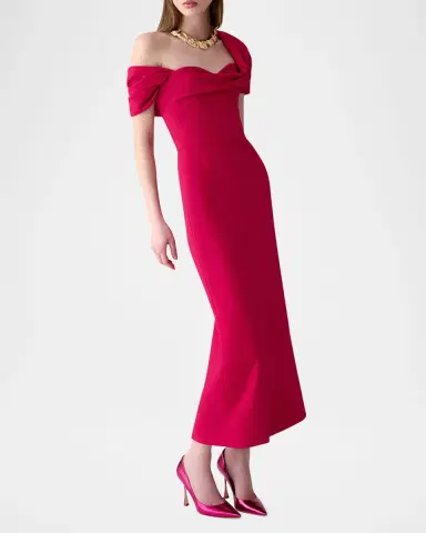 Carolina Herrera Draped Off-The-Shoulder Midi Dress | Thumbnail 4 Carolina Herrera Draped Off-The-Shoulder Midi Dress | Thumbnail 4