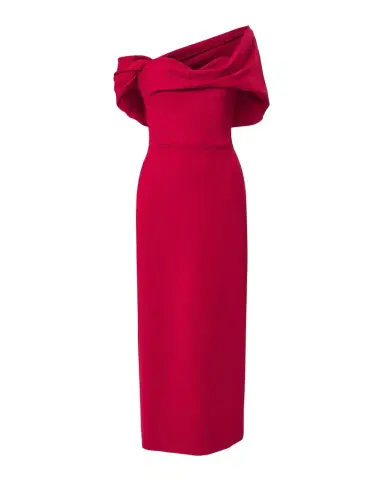 Carolina Herrera Draped Off-The-Shoulder Midi Dress | Thumbnail 1 Carolina Herrera Draped Off-The-Shoulder Midi Dress | Thumbnail 1