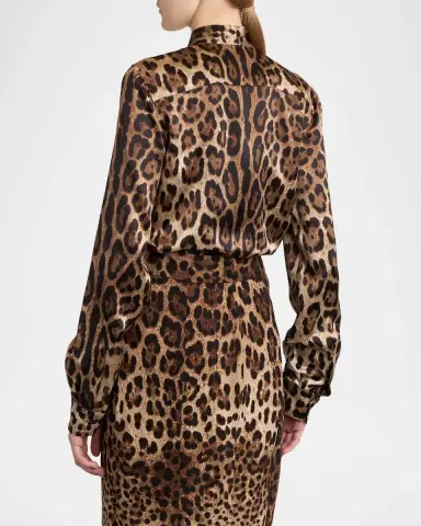 Dolce & Gabbana Neck-Tie Leopard-Print Silk Shirt | Thumbnail 3 Dolce & Gabbana Neck-Tie Leopard-Print Silk Shirt | Thumbnail 3