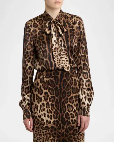 Dolce & Gabbana Neck-Tie Leopard-Print Silk Shirt | Thumbnail 4 Dolce & Gabbana Neck-Tie Leopard-Print Silk Shirt | Thumbnail 4
