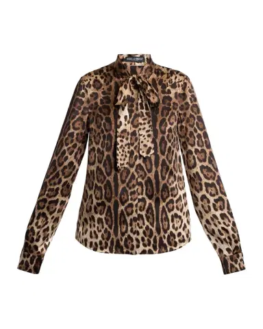 Dolce & Gabbana Neck-Tie Leopard-Print Silk Shirt | Thumbnail 1 Dolce & Gabbana Neck-Tie Leopard-Print Silk Shirt | Thumbnail 1