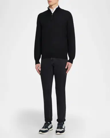 Brunello Cucinelli Men's Wool-Cashmere Half Zip Pullover Sweater | Thumbnail 2 Brunello Cucinelli Men's Wool-Cashmere Half Zip Pullover Sweater | Thumbnail 2