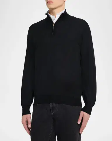 Brunello Cucinelli Men's Wool-Cashmere Half Zip Pullover Sweater | Thumbnail 4 Brunello Cucinelli Men's Wool-Cashmere Half Zip Pullover Sweater | Thumbnail 4