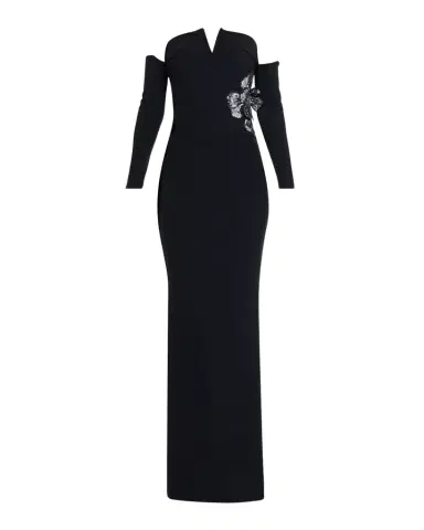 Chiara Boni La Petite Robe Zioni Off-Shoulder Sequin Flower Long Gown | Thumbnail 1 Chiara Boni La Petite Robe Zioni Off-Shoulder Sequin Flower Long Gown | Thumbnail 1
