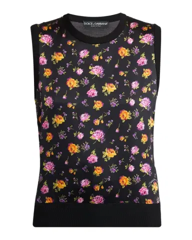 Dolce & Gabbana Small Rose Bouquets-Print Silk Tank Top | Thumbnail 1 Dolce & Gabbana Small Rose Bouquets-Print Silk Tank Top | Thumbnail 1