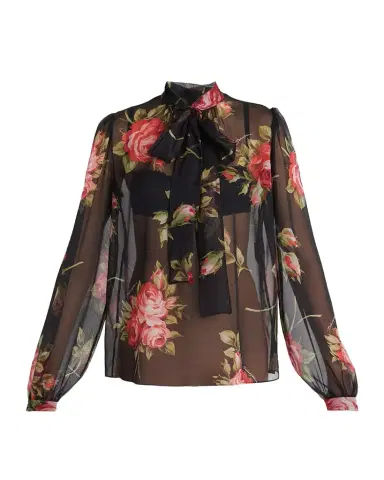 Dolce & Gabbana Rose Bouquet-Print Silk Chiffon Neck-Tie Blouse | Thumbnail 1 Dolce & Gabbana Rose Bouquet-Print Silk Chiffon Neck-Tie Blouse | Thumbnail 1