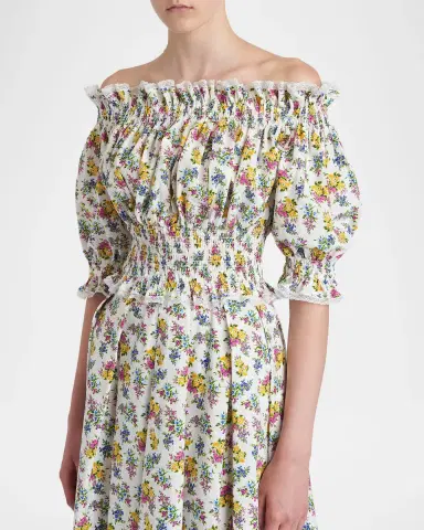 Dolce & Gabbana Off-Shoulder Smocked Floral Cotton Crop Top | Thumbnail 4 Dolce & Gabbana Off-Shoulder Smocked Floral Cotton Crop Top | Thumbnail 4