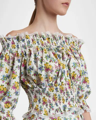 Dolce & Gabbana Off-Shoulder Smocked Floral Cotton Crop Top | Thumbnail 5 Dolce & Gabbana Off-Shoulder Smocked Floral Cotton Crop Top | Thumbnail 5