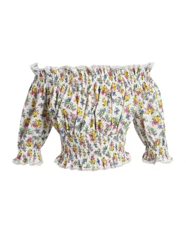 Dolce & Gabbana Off-Shoulder Smocked Floral Cotton Crop Top | Thumbnail 1 Dolce & Gabbana Off-Shoulder Smocked Floral Cotton Crop Top | Thumbnail 1