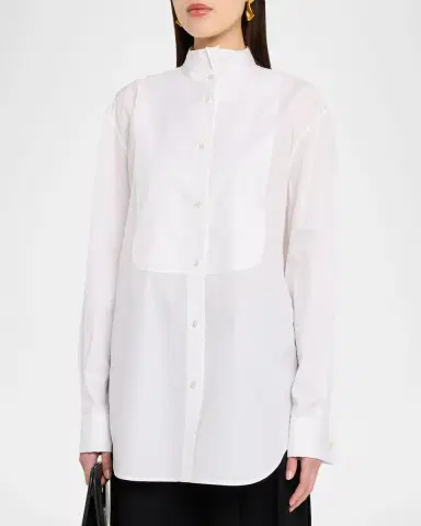 The Row Erelisse Bib Cotton Poplin Tuxedo Shirt | Thumbnail 4 The Row Erelisse Bib Cotton Poplin Tuxedo Shirt | Thumbnail 4