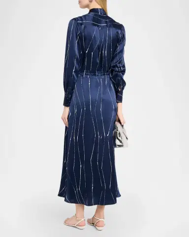 Kiton Long-Sleeve Abstract-Print Silk Maxi Shirtdress | Thumbnail 3 Kiton Long-Sleeve Abstract-Print Silk Maxi Shirtdress | Thumbnail 3