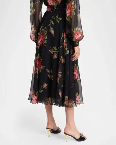 Dolce & Gabbana Rose-Print Overlay Midi Silk Skirt | Thumbnail 3 Dolce & Gabbana Rose-Print Overlay Midi Silk Skirt | Thumbnail 3
