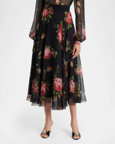 Dolce & Gabbana Rose-Print Overlay Midi Silk Skirt | Thumbnail 4 Dolce & Gabbana Rose-Print Overlay Midi Silk Skirt | Thumbnail 4