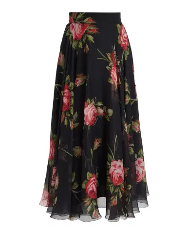 Dolce & Gabbana Rose-Print Overlay Midi Silk Skirt | Thumbnail 1 Dolce & Gabbana Rose-Print Overlay Midi Silk Skirt | Thumbnail 1