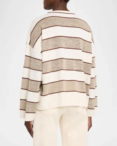 Brunello Cucinelli Shimmering Striped Wool-Cashmere Crewneck Sweater | Thumbnail 3 Brunello Cucinelli Shimmering Striped Wool-Cashmere Crewneck Sweater | Thumbnail 3