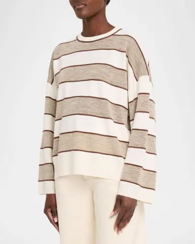 Brunello Cucinelli Shimmering Striped Wool-Cashmere Crewneck Sweater | Thumbnail 4 Brunello Cucinelli Shimmering Striped Wool-Cashmere Crewneck Sweater | Thumbnail 4
