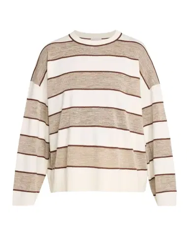 Brunello Cucinelli Shimmering Striped Wool-Cashmere Crewneck Sweater | Thumbnail 1 Brunello Cucinelli Shimmering Striped Wool-Cashmere Crewneck Sweater | Thumbnail 1