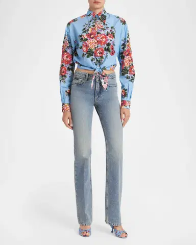 Dolce & Gabbana Floral-Print Knotted Crop Button-Down Shirt | Thumbnail 2 Dolce & Gabbana Floral-Print Knotted Crop Button-Down Shirt | Thumbnail 2