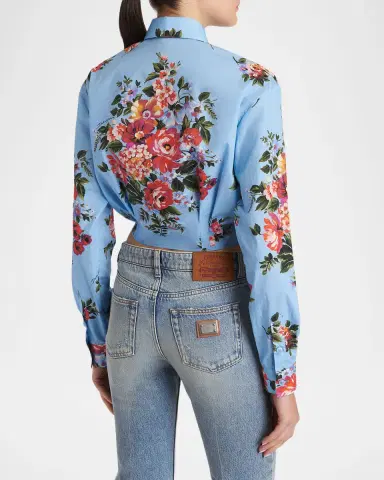 Dolce & Gabbana Floral-Print Knotted Crop Button-Down Shirt | Thumbnail 3 Dolce & Gabbana Floral-Print Knotted Crop Button-Down Shirt | Thumbnail 3