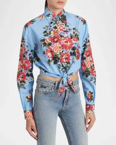 Dolce & Gabbana Floral-Print Knotted Crop Button-Down Shirt | Thumbnail 4 Dolce & Gabbana Floral-Print Knotted Crop Button-Down Shirt | Thumbnail 4