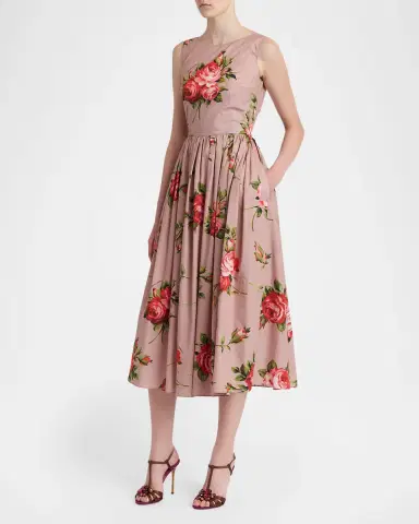Dolce & Gabbana Sleeveless Floral Stretch Cotton Midi Dress | Thumbnail 4 Dolce & Gabbana Sleeveless Floral Stretch Cotton Midi Dress | Thumbnail 4