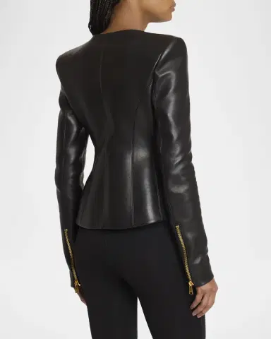 Balmain Fitted Lambskin Leather Jacket | Thumbnail 3 Balmain Fitted Lambskin Leather Jacket | Thumbnail 3