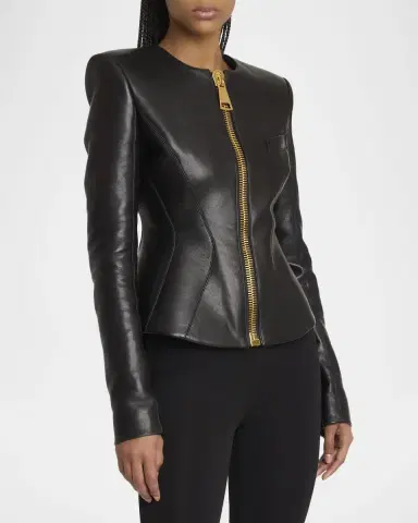 Balmain Fitted Lambskin Leather Jacket | Thumbnail 4 Balmain Fitted Lambskin Leather Jacket | Thumbnail 4