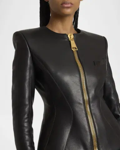 Balmain Fitted Lambskin Leather Jacket | Thumbnail 5 Balmain Fitted Lambskin Leather Jacket | Thumbnail 5