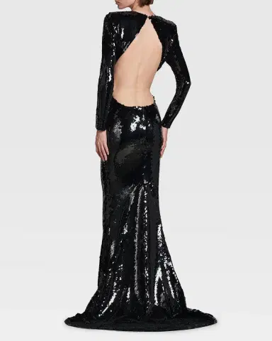 Stella McCartney Sequined Long-Sleeve Backless Trumpet Gown | Thumbnail 3 Stella McCartney Sequined Long-Sleeve Backless Trumpet Gown | Thumbnail 3