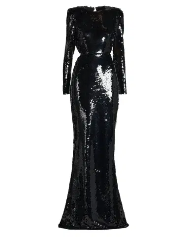 Stella McCartney Sequined Long-Sleeve Backless Trumpet Gown | Thumbnail 1 Stella McCartney Sequined Long-Sleeve Backless Trumpet Gown | Thumbnail 1