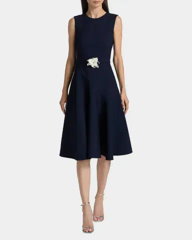 Oscar de la Renta Sleeveless Crystal Belted Stretch Wool Midi Dress | Thumbnail 3 Oscar de la Renta Sleeveless Crystal Belted Stretch Wool Midi Dress | Thumbnail 3