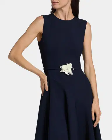 Oscar de la Renta Sleeveless Crystal Belted Stretch Wool Midi Dress | Thumbnail 4 Oscar de la Renta Sleeveless Crystal Belted Stretch Wool Midi Dress | Thumbnail 4
