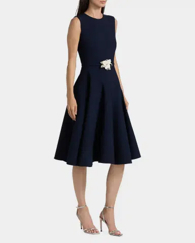 Oscar de la Renta Sleeveless Crystal Belted Stretch Wool Midi Dress | Thumbnail 6 Oscar de la Renta Sleeveless Crystal Belted Stretch Wool Midi Dress | Thumbnail 6
