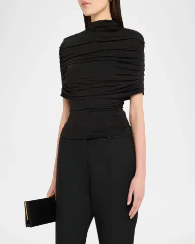 Lapointe Mock-Neck Ruched Jersey Top | Thumbnail 4 Lapointe Mock-Neck Ruched Jersey Top | Thumbnail 4