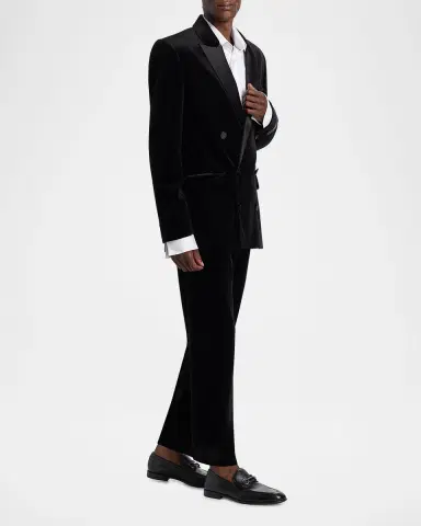 Balmain Men 's Velvet Satin-Trim Double-Breasted Blazer | Thumbnail 2 Balmain Men 's Velvet Satin-Trim Double-Breasted Blazer | Thumbnail 2