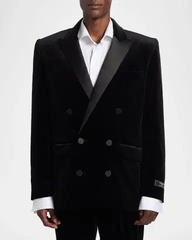 Balmain Men 's Velvet Satin-Trim Double-Breasted Blazer | Thumbnail 3 Balmain Men 's Velvet Satin-Trim Double-Breasted Blazer | Thumbnail 3