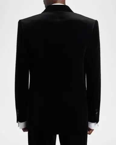 Balmain Men 's Velvet Satin-Trim Double-Breasted Blazer | Thumbnail 4 Balmain Men 's Velvet Satin-Trim Double-Breasted Blazer | Thumbnail 4