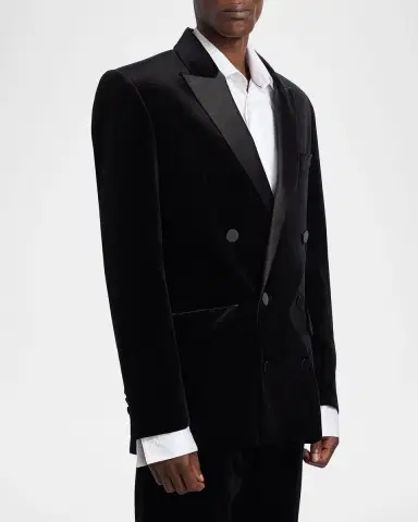 Balmain Men 's Velvet Satin-Trim Double-Breasted Blazer | Thumbnail 6 Balmain Men 's Velvet Satin-Trim Double-Breasted Blazer | Thumbnail 6
