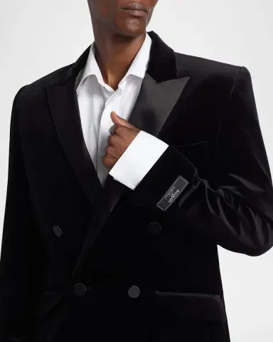 Balmain Men 's Velvet Satin-Trim Double-Breasted Blazer | Thumbnail 7 Balmain Men 's Velvet Satin-Trim Double-Breasted Blazer | Thumbnail 7