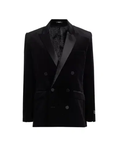 Balmain Men 's Velvet Satin-Trim Double-Breasted Blazer | Thumbnail 1 Balmain Men 's Velvet Satin-Trim Double-Breasted Blazer | Thumbnail 1