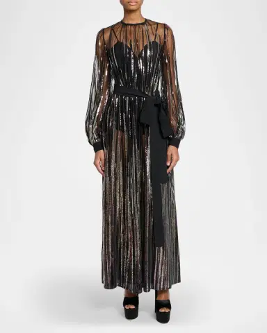 Elie Saab Sequin Embroidered Tulle Long-Sleeve Maxi Dress | Thumbnail 2 Elie Saab Sequin Embroidered Tulle Long-Sleeve Maxi Dress | Thumbnail 2